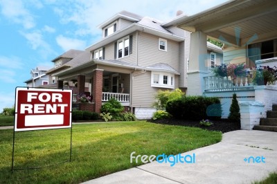 Home For Rent Sign Stock Photo