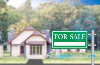 Home For Sale With Green For Sale Sign Stock Photo