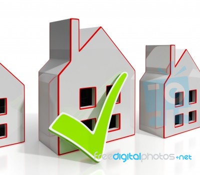 Home Icons With Tick Shows House For Sale Stock Image