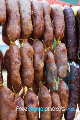 Home Made Meat Salami Stock Photo