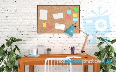 Home Office Room Interior In Modern And Loft Decoration Stock Image