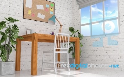 Home Office Room Interior In Modern And Loft Decoration Stock Image