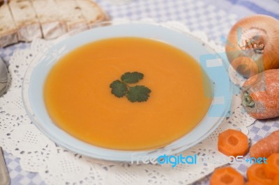 Homemade Carrot Soup Stock Photo