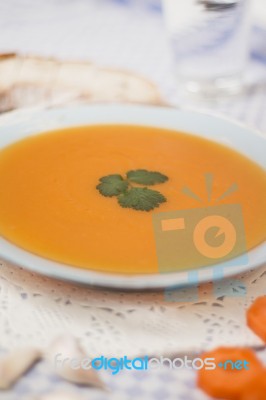 Homemade Carrot Soup Stock Photo