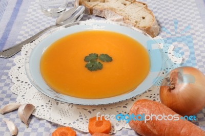 Homemade Carrot Soup Stock Photo