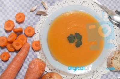 Homemade Carrot Soup Stock Photo