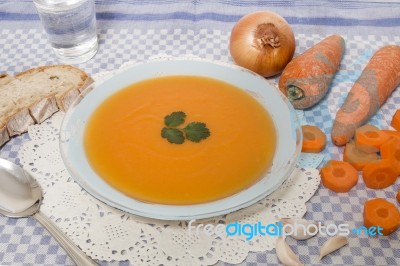 Homemade Carrot Soup Stock Photo