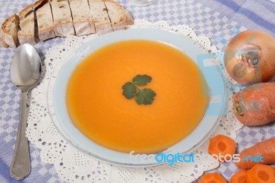 Homemade Carrot Soup Stock Photo