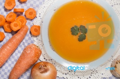 Homemade Carrot Soup Stock Photo