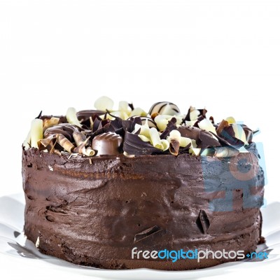 Homemade Chocolate Cake On Plate Stock Photo