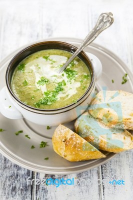 Homemade Cream Of Broccoli Soup Stock Photo