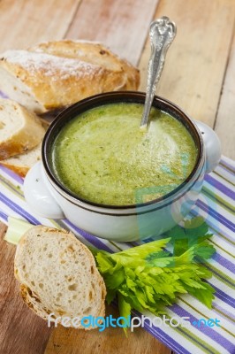 Homemade Cream Of Broccoli Soup Stock Photo