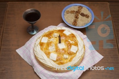 Homemade Decorated Serbian Slava Bread Stock Photo