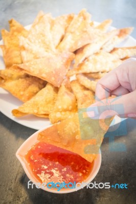 Homemade Fried Dumplings Serving On The Plate Stock Photo