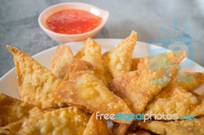 Homemade Fried Dumplings Serving On The Plate Stock Photo