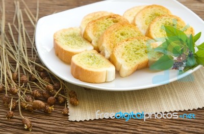 Homemade Garlic  Bread With Fresh Herb Stock Photo