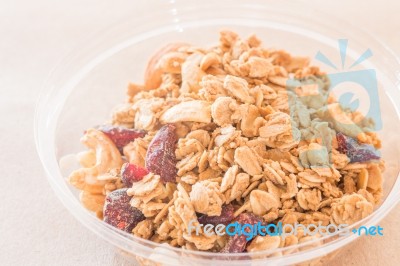 Homemade Granola Breakfast With Dried Fruit Stock Photo