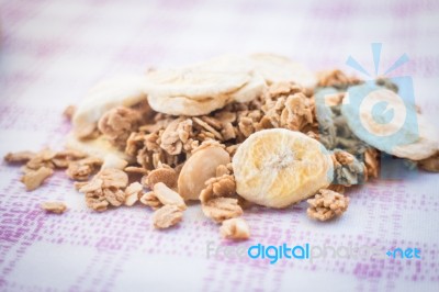 Homemade Granola Breakfast With Dried Fruit Stock Photo