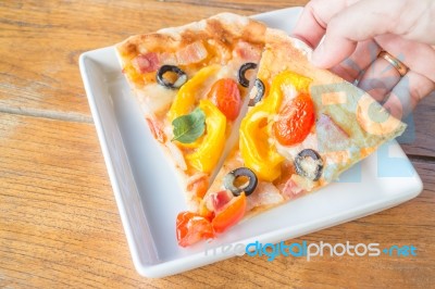 Homemade Pizza With Fresh Vegetable Topping Stock Photo