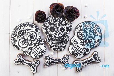 Homemade Skull Cookies For Halloween Stock Photo