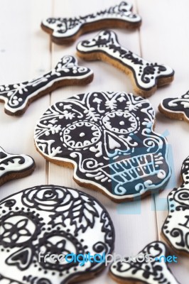 Homemade Skull Cookies For Halloween Stock Photo