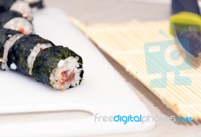 Homemade Sushi Rolls Stock Photo