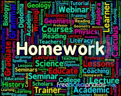 Homework Word Indicates Assignments Text And Education Stock Image