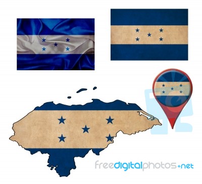 Honduras Flag, Map And Map Pointers Stock Image