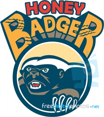 Honey Badger Mascot Claw Circle Retro Stock Image