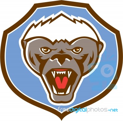 Honey Badger Mascot Head Shield Retro Stock Image