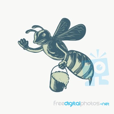 Honey Bee Waving With Pail Of Honey Scratchboard Stock Image