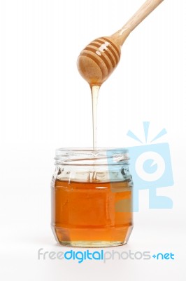 Honey Dipper Delicious White Background Closeup Sweet Healthy Stock Photo