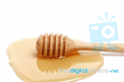 Honey Dipper Delicious White Background Closeup Sweet Healthy Stock Photo