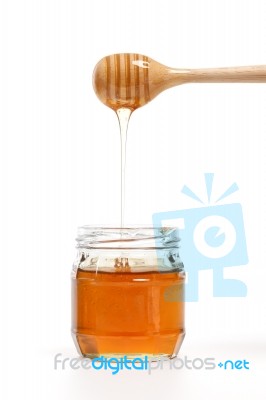 Honey Dipper Delicious White Background Closeup Sweet Healthy Stock Photo