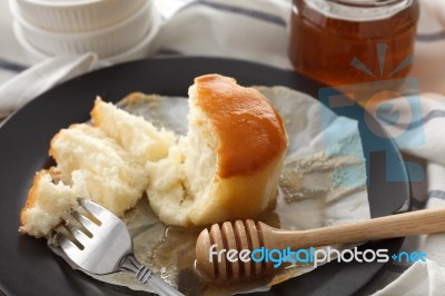 Honey Soft Cheese Cake Sweet Pastries Dessert Eating Yummy Bakery Rustic Still Life Stock Photo