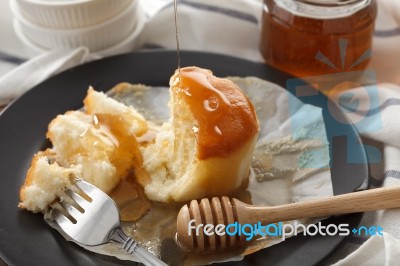 Honey Soft Cheese Cake Sweet Pastries Dessert Eating Yummy Bakery Rustic Still Life Stock Photo