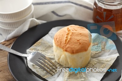 Honey Soft Cheese Cake Sweet Pastries Dessert Eating Yummy Bakery Rustic Still Life Closeup Stock Photo