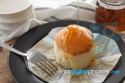 Honey Soft Cheese Cake Sweet Pastries Dessert Eating Yummy Bakery Rustic Still Life Closeup Stock Photo