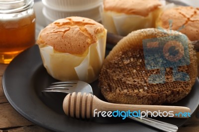 Honey Soft Cheese Cake Sweet Pastries Dessert Still Life Closeup… Stock Photo