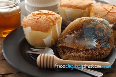 Honey Soft Cheese Cake Sweet Pastries Dessert Still Life Closeup… Stock Photo