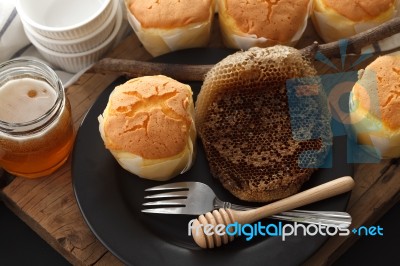 Honey Soft Cheese Cake Sweet Pastries Dessert Still Life Closeup… Stock Photo