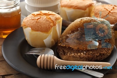 Honey Soft Cheese Cake Sweet Pastries Dessert Still Life Closeup… Stock Photo