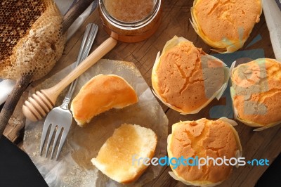 Honey Soft Cheese Cake Sweet Pastries Dessert Yummy Bakery Rustic Still Life Stock Photo