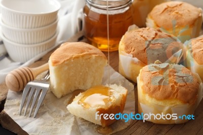 Honey Soft Cheese Cake Sweet Pastries Dessert Yummy Bakery Rustic Still Life Closeup Stock Photo