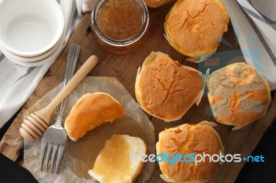 Honey Soft Cheese Cake Sweet Pastries Dessert Yummy Bakery Rustic Still Life Closeup Stock Photo