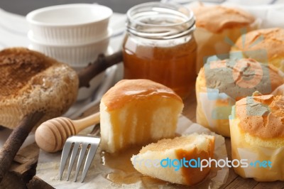 Honey Soft Cheese Cake Sweet Pastries Dessert Yummy Bakery Rustic Still Life Closeup Stock Photo