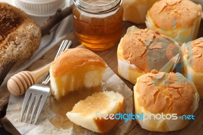 Honey Soft Cheese Cake Sweet Pastries Dessert Yummy Bakery Rustic Still Life Closeup Stock Photo