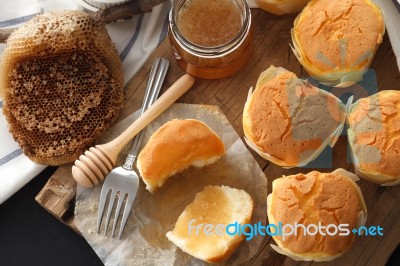 Honey Soft Cheese Cake Sweet Pastries Dessert Yummy Bakery Rustic Still Life Closeup Stock Photo