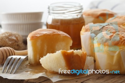 Honey Soft Cheese Cake Sweet Pastries Dessert Yummy Bakery Rustic Still Life Closeup Stock Photo