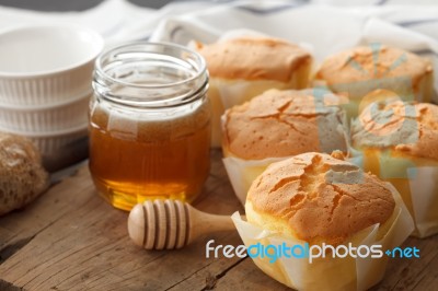 Honey Soft Cheese Cake Sweet Pastries Dessert Yummy Bakery Rustic Still Life Closeup Stock Photo